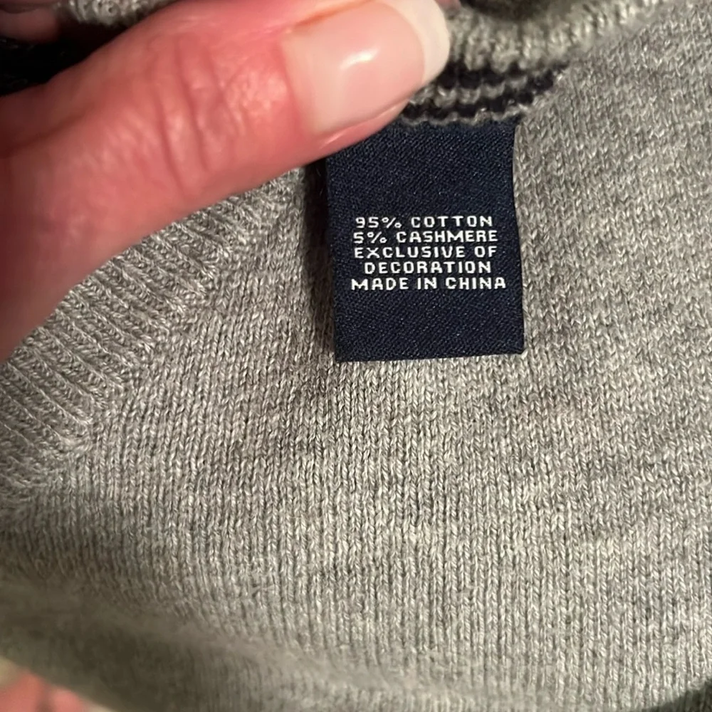Chaps Gray Cotton Cashmere V-Neck Sweater-XL